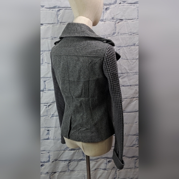 Burberry Women's Pea Coat Jacket Wool Chunky Knit Sleeves Gray Vintage Y2K 4 US - Picture 5 of 16